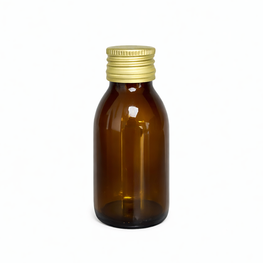 100ml Amber Sirop Bottle with Gold Screw top, pack of 104